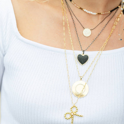 Large Pave Accented Round Textured Pendant