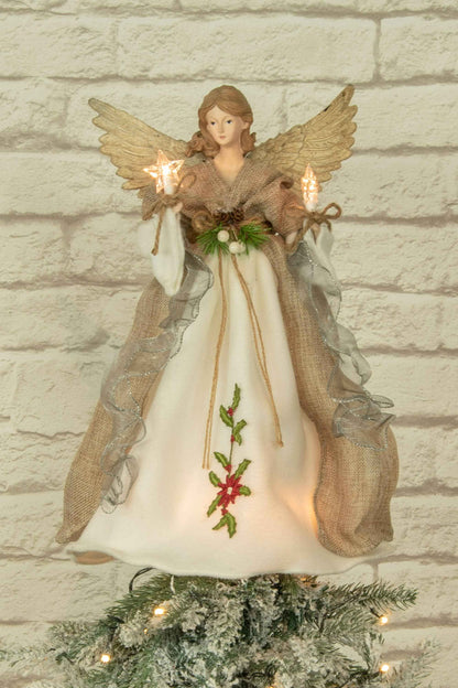 Brown/White 10-Light Rustic Angel Tree topper