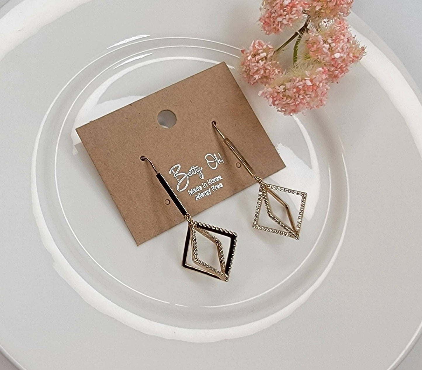 Cube Shaped Brass w/ CZ  Drop Earring
