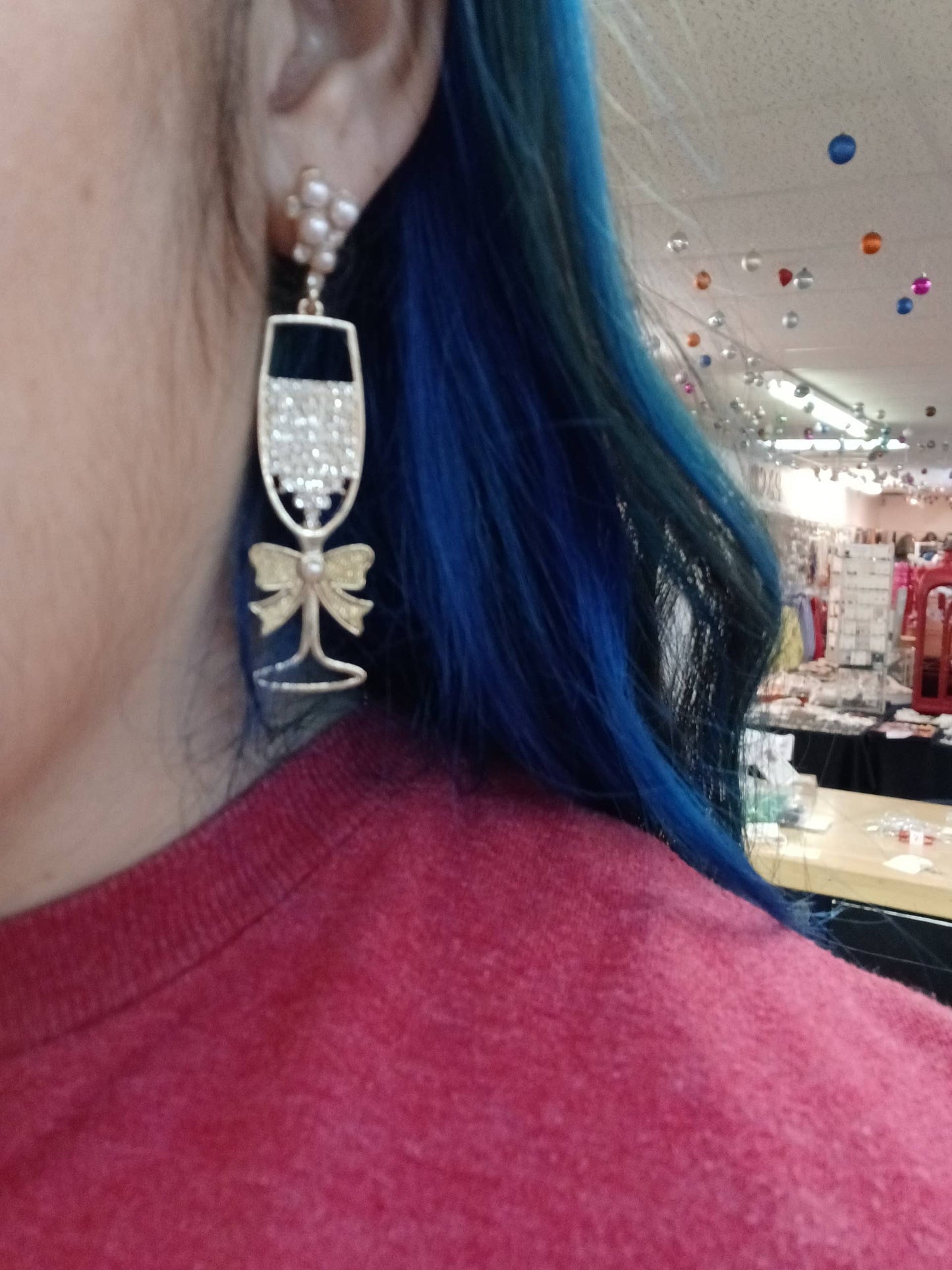 Gold Champagne Wine Earrings with Pearls