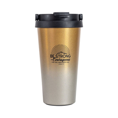 Divinity Boutique - Travel Mug - Be Strong & Courageous - Black Ink/Gold Mug