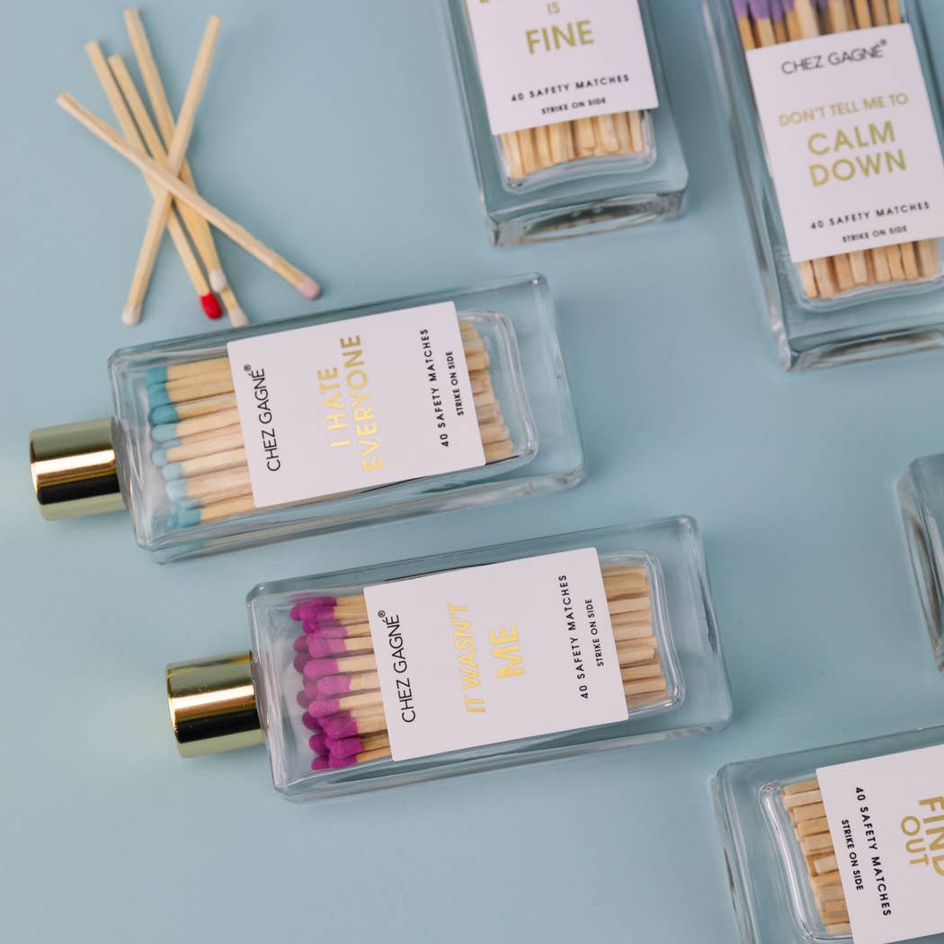 Chez Gagné - I Hate Everyone - Glass Bottle Safety Matches - Aqua
