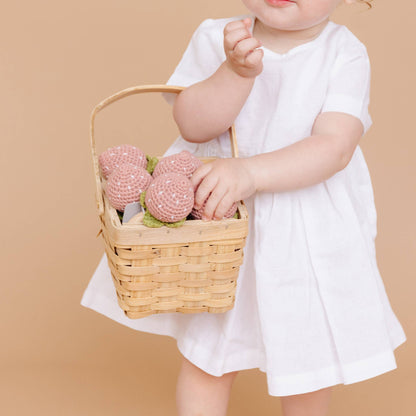 Crochet Rattle Teether Strawberry Pink Baby Toy Spring Summe
