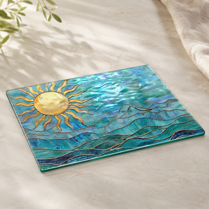 Ocean Sun Tempered Glass Cutting Board, Coastal Charcuterie : 8x11 inch
