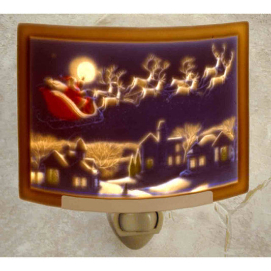 Santa's Flight Porcelain Lithophane Colored Night Light