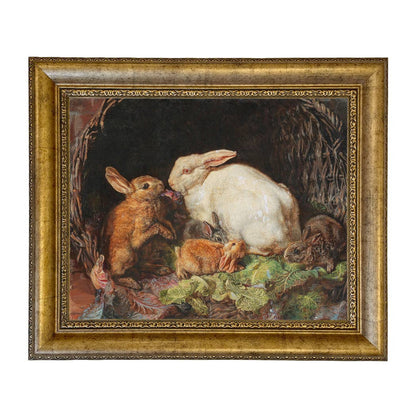 Hares and Young Framed Painting Print on Canvas