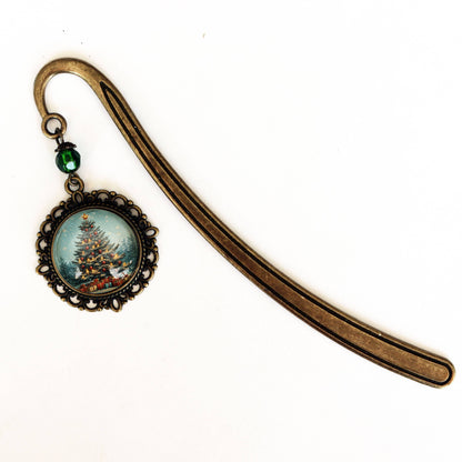 Victorian Christmas Tree Bronze and Glass Bookmark