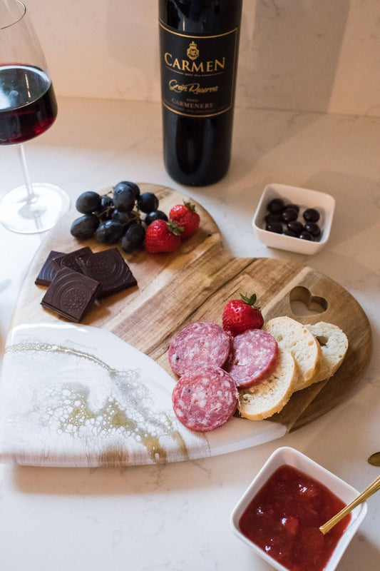 Resin-Accent Heart Shaped Charcuterie Boards