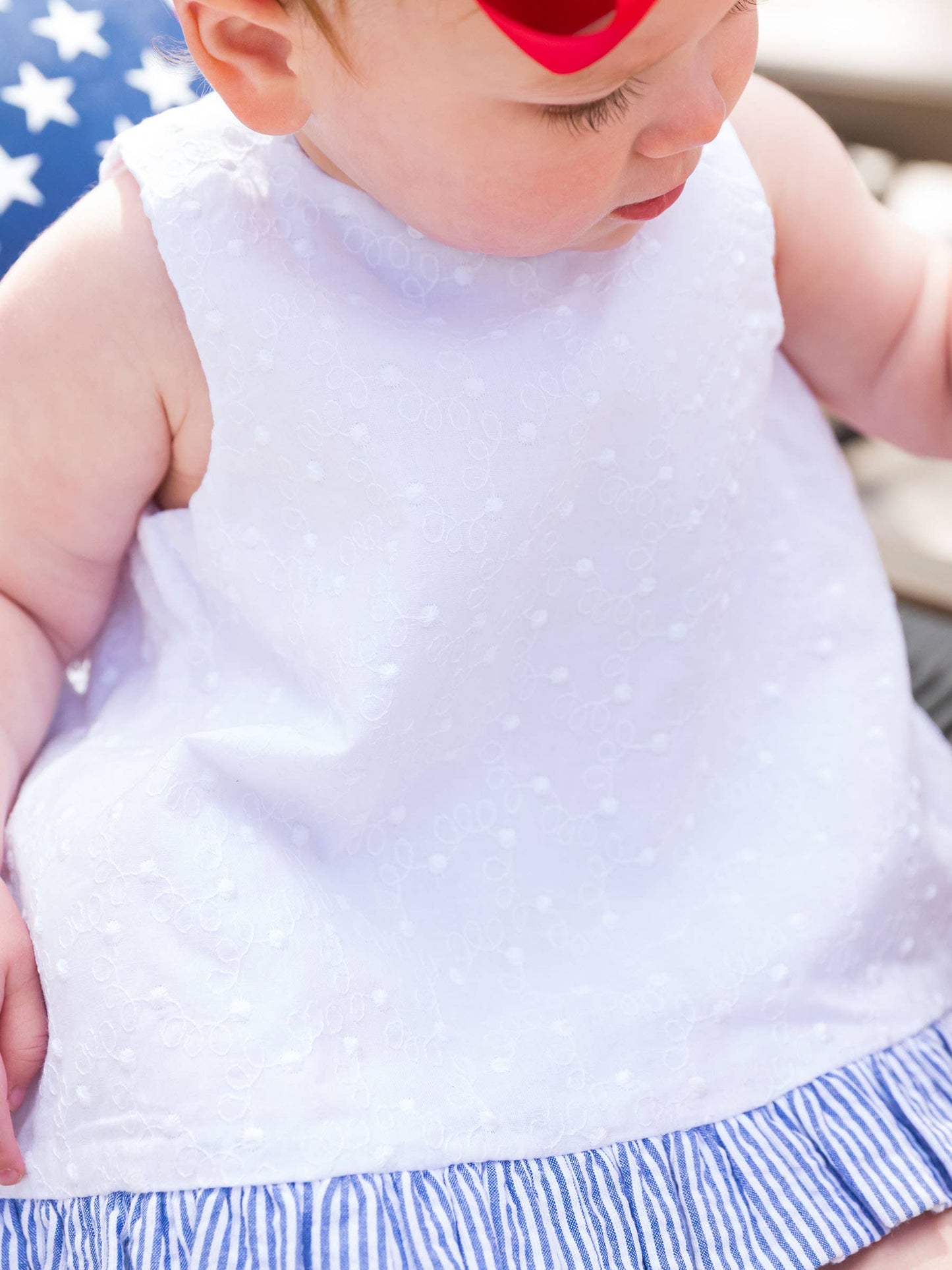Baby Girls White & Classic Blue Seersucker Top & Bloomer Set