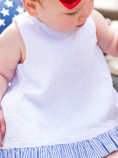 Baby Girls White & Classic Blue Seersucker Top & Bloomer Set