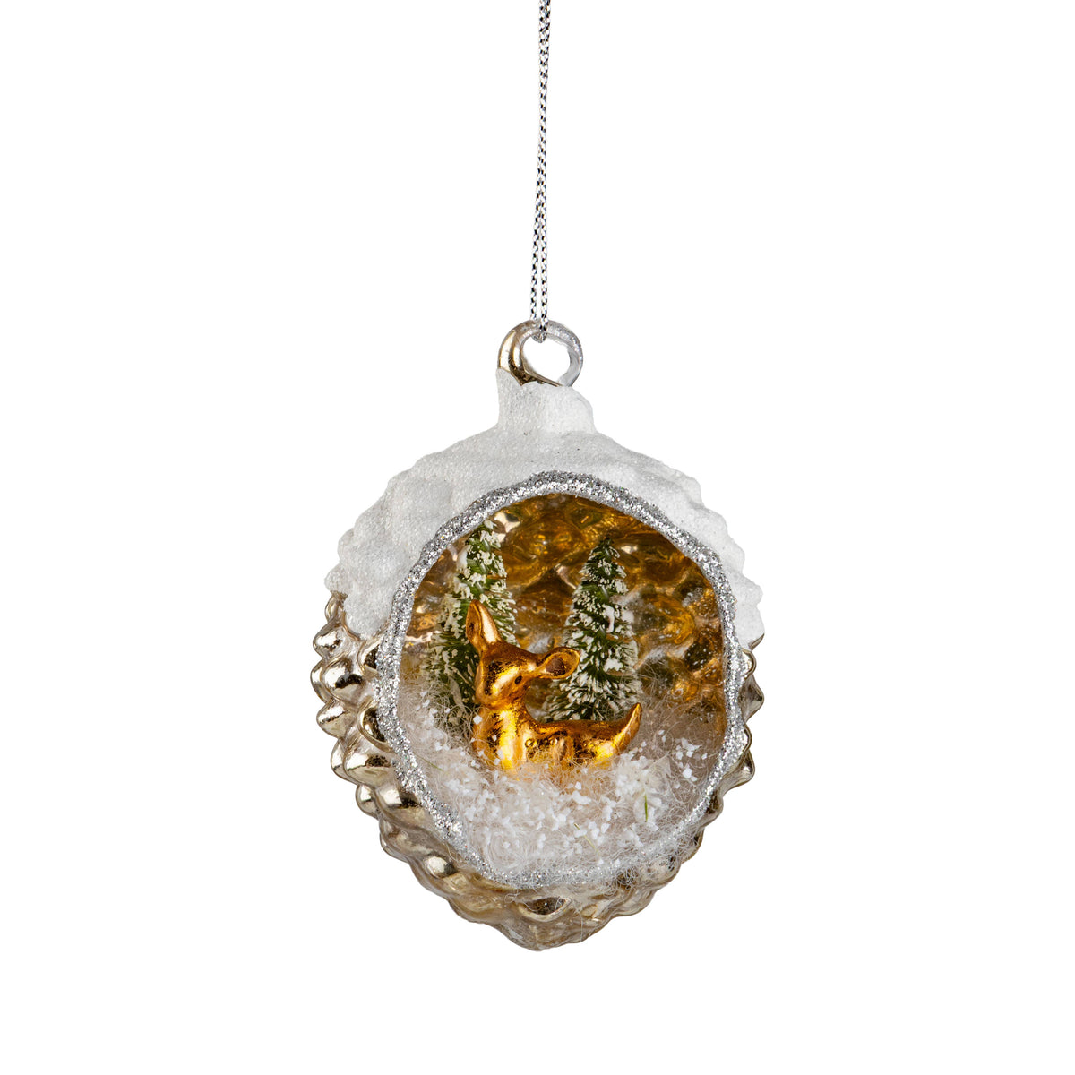 Glass pine cone ornament, gold, ant silver
