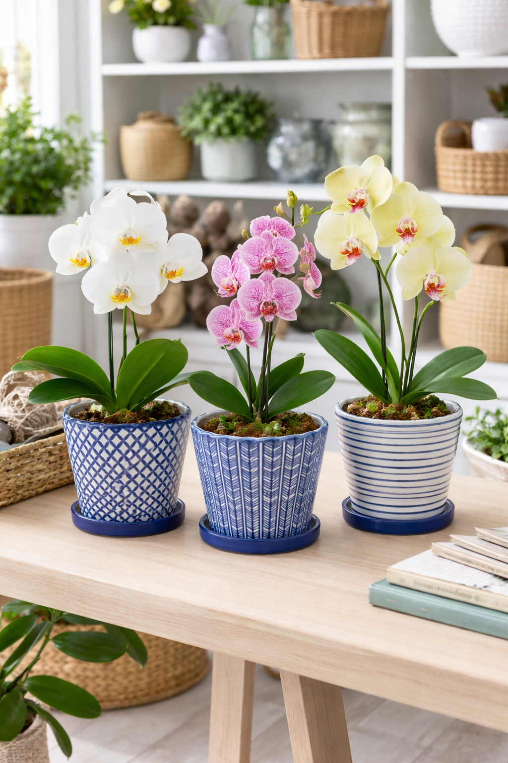 Blue & White Planters w/Saucers