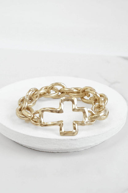 - Pulsera cruzada de cadena gruesa de oro desgastado
