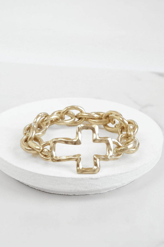 - Pulsera cruzada de cadena gruesa de oro desgastado