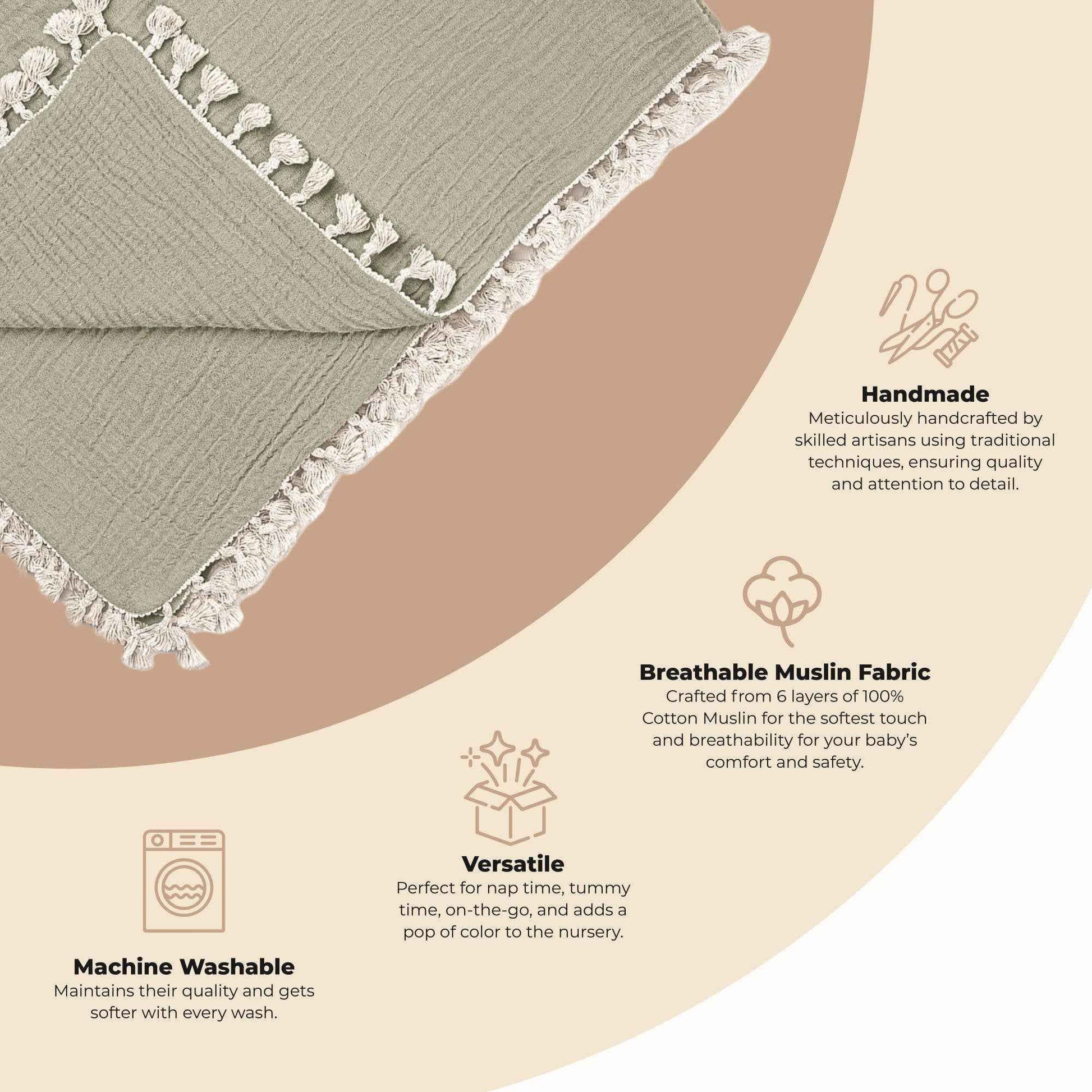 Crane Baby - 6 Layer Muslin Blanket Fern