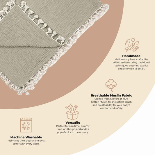 Crane Baby - 6 Layer Muslin Blanket Fern