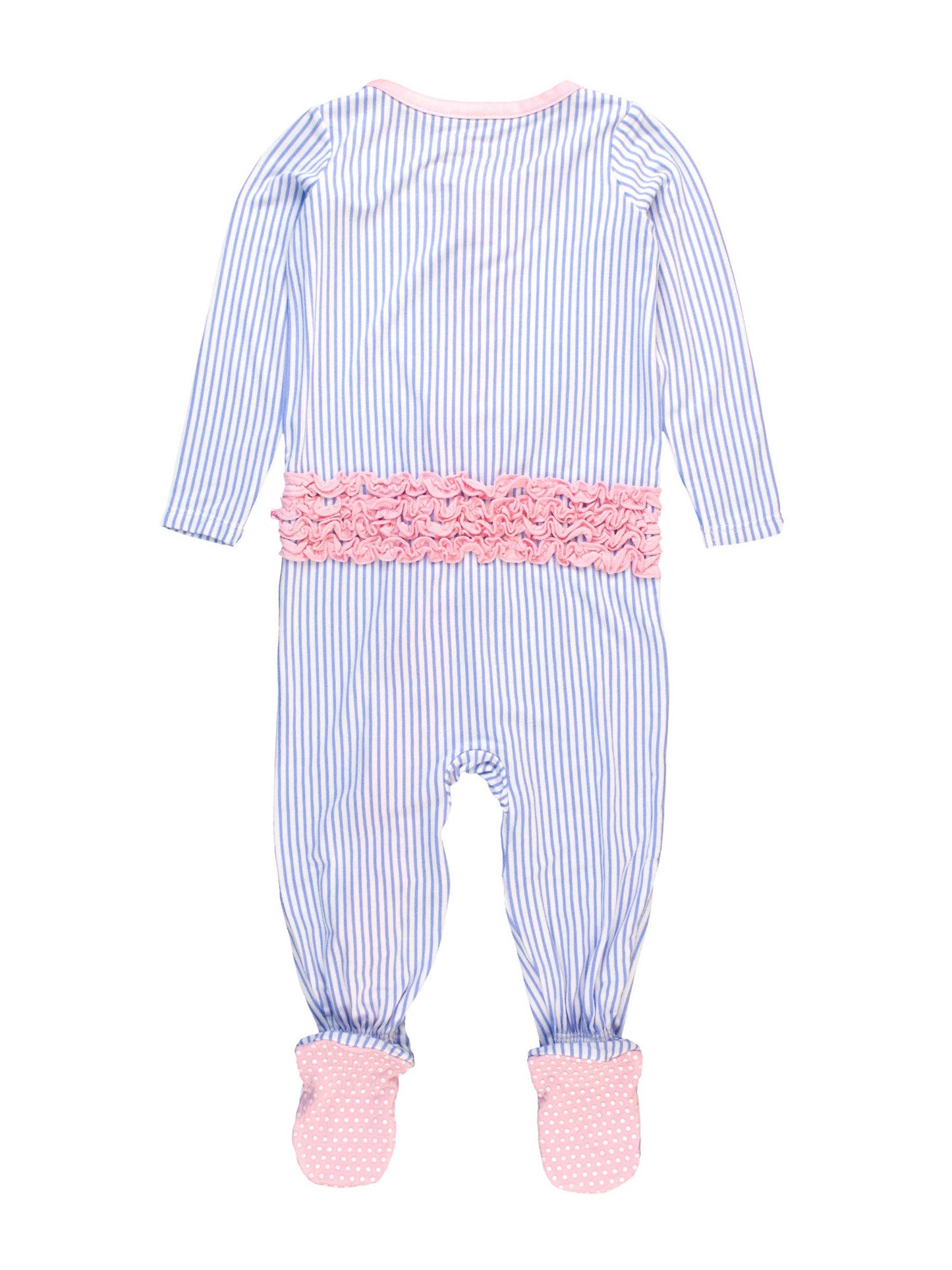 Bamboo Viscose Periwinkle & White Stripe Footed Ruffle One Piece Pajama