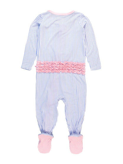 Bamboo Viscose Periwinkle & White Stripe Footed Ruffle One Piece Pajama