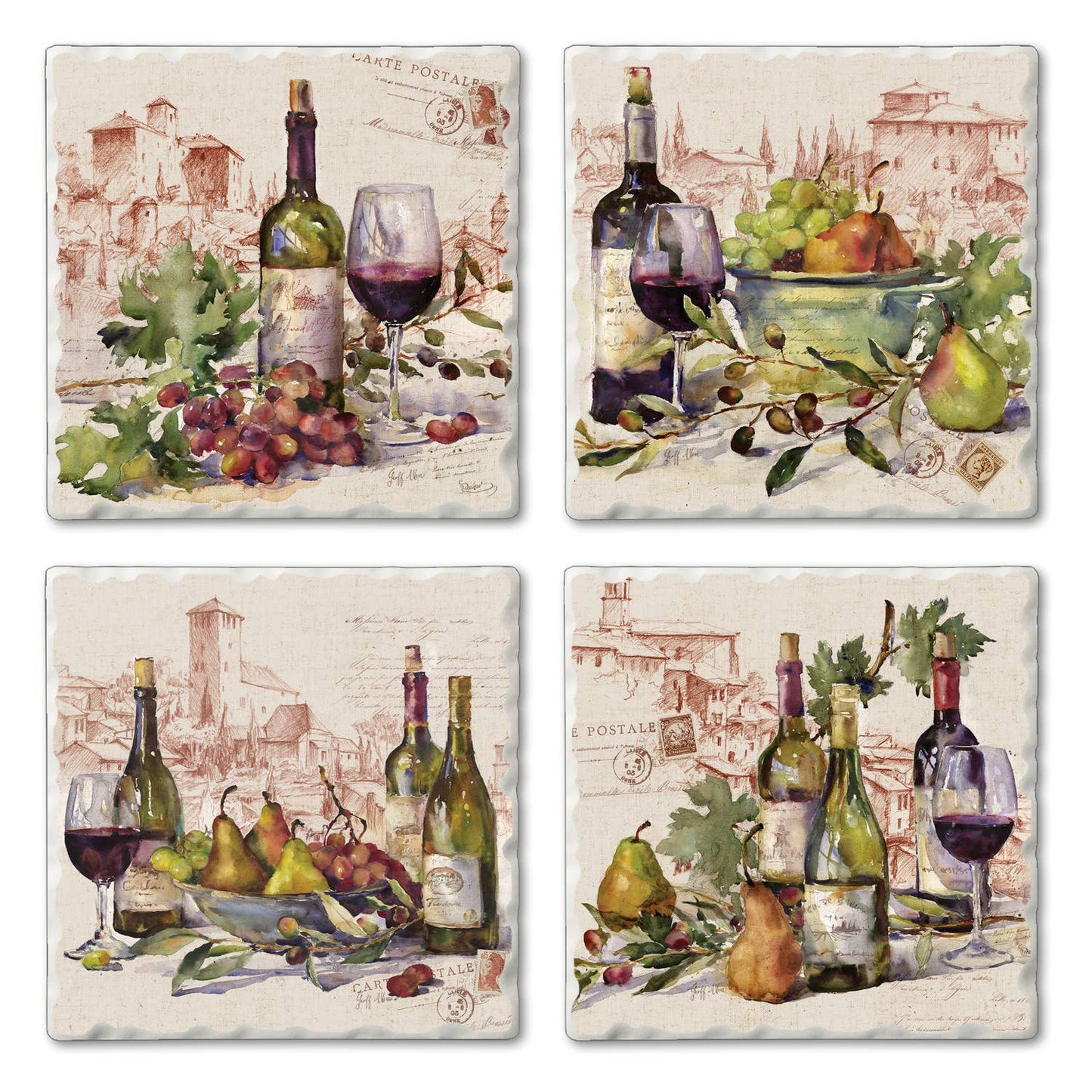 Wine Tableau 4pk Assorted Tumbled Tile Coasters