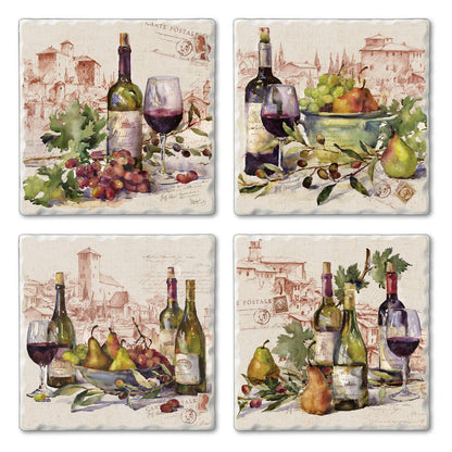 Wine Tableau 4pk Assorted Tumbled Tile Coasters