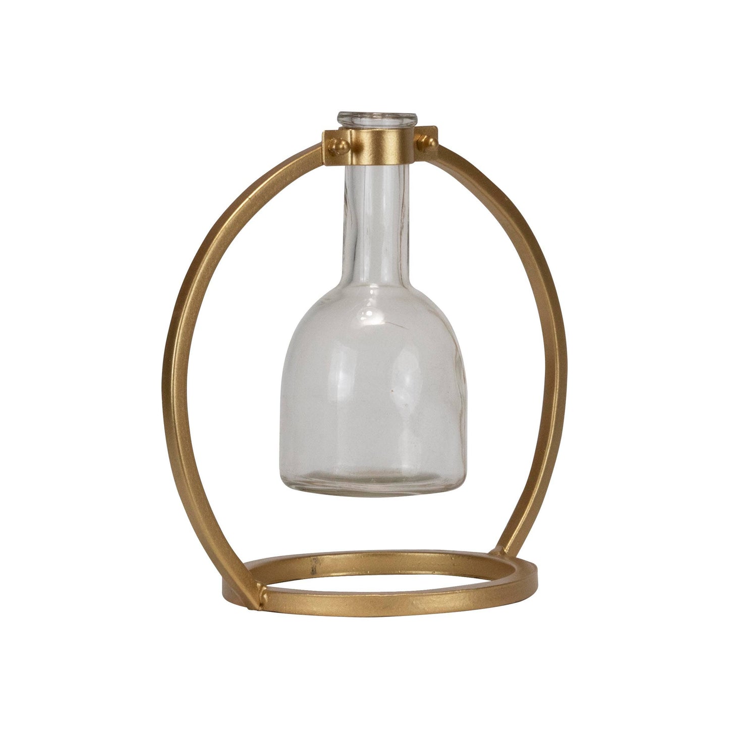 Floating Glass Bud Vase Brass Finish Metal