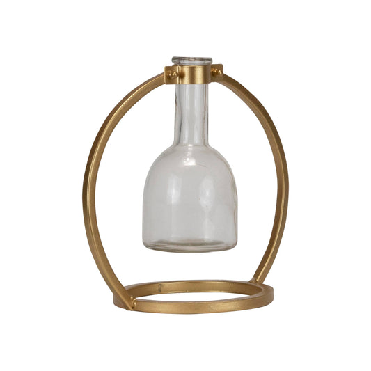 Floating Glass Bud Vase Brass Finish Metal
