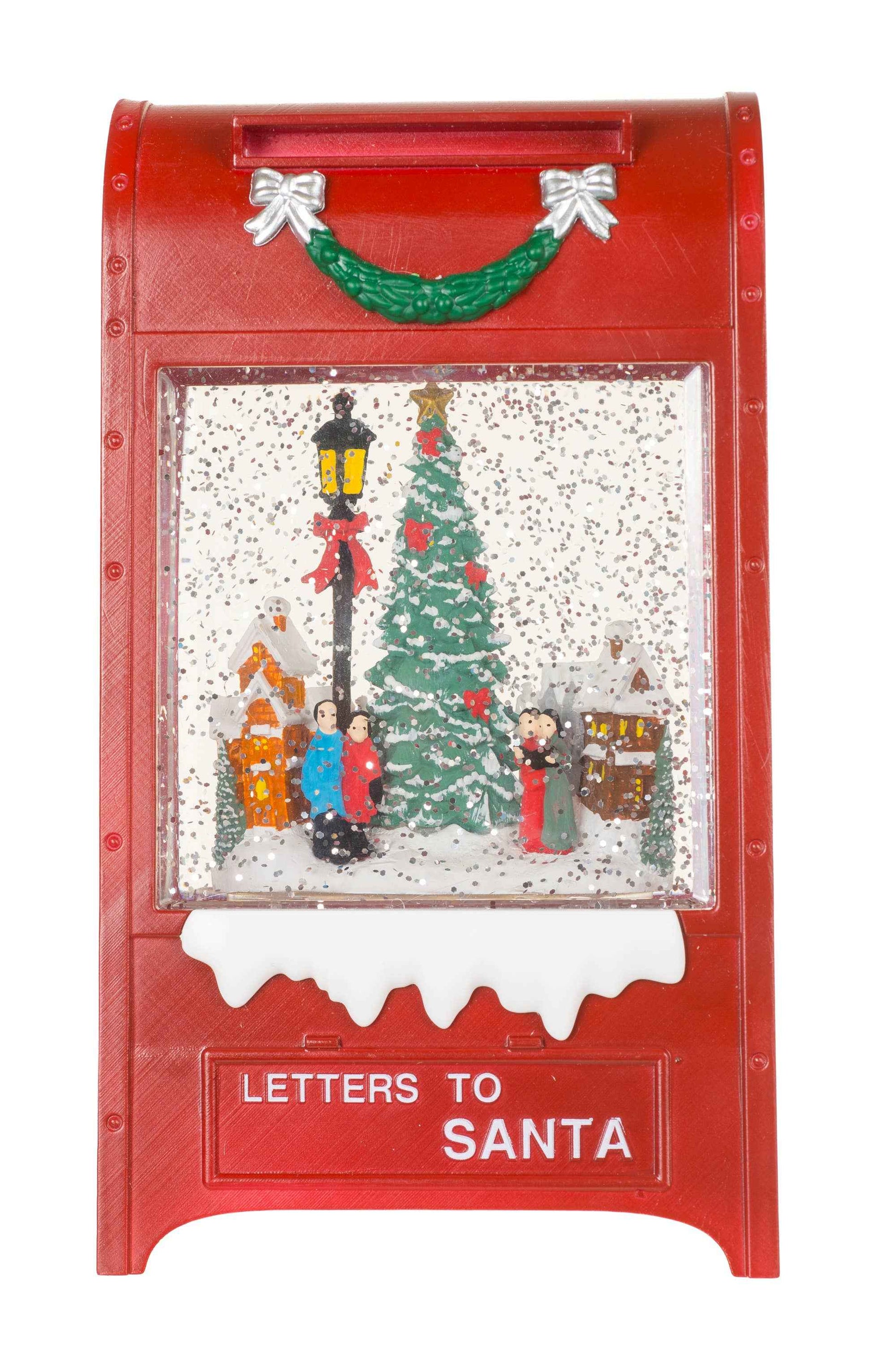 NEW-Burgundy Mailbox Snow Globe with Carolers in the city