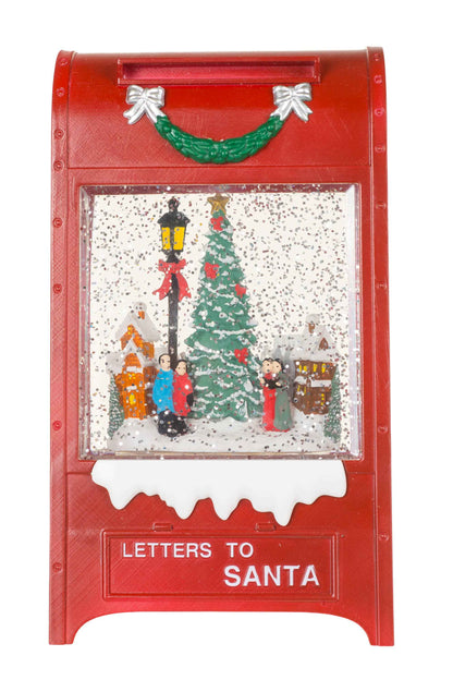 NEW-Burgundy Mailbox Snow Globe with Carolers in the city