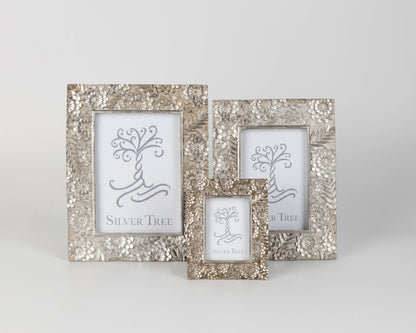 Floral motif picture frame, silver finish