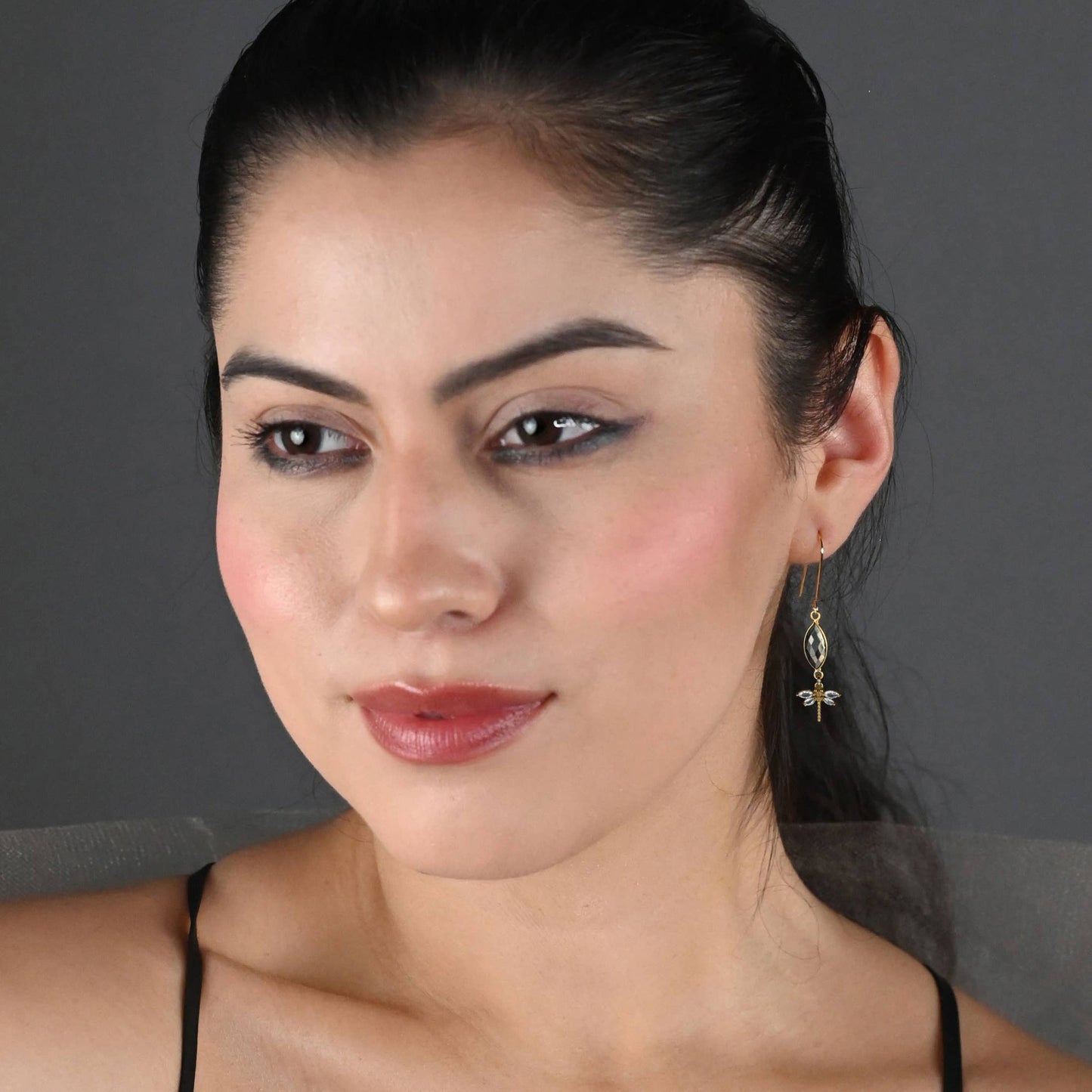 Marquise Semi Precious w/ Vintage Crystal Dragonfly Earrings