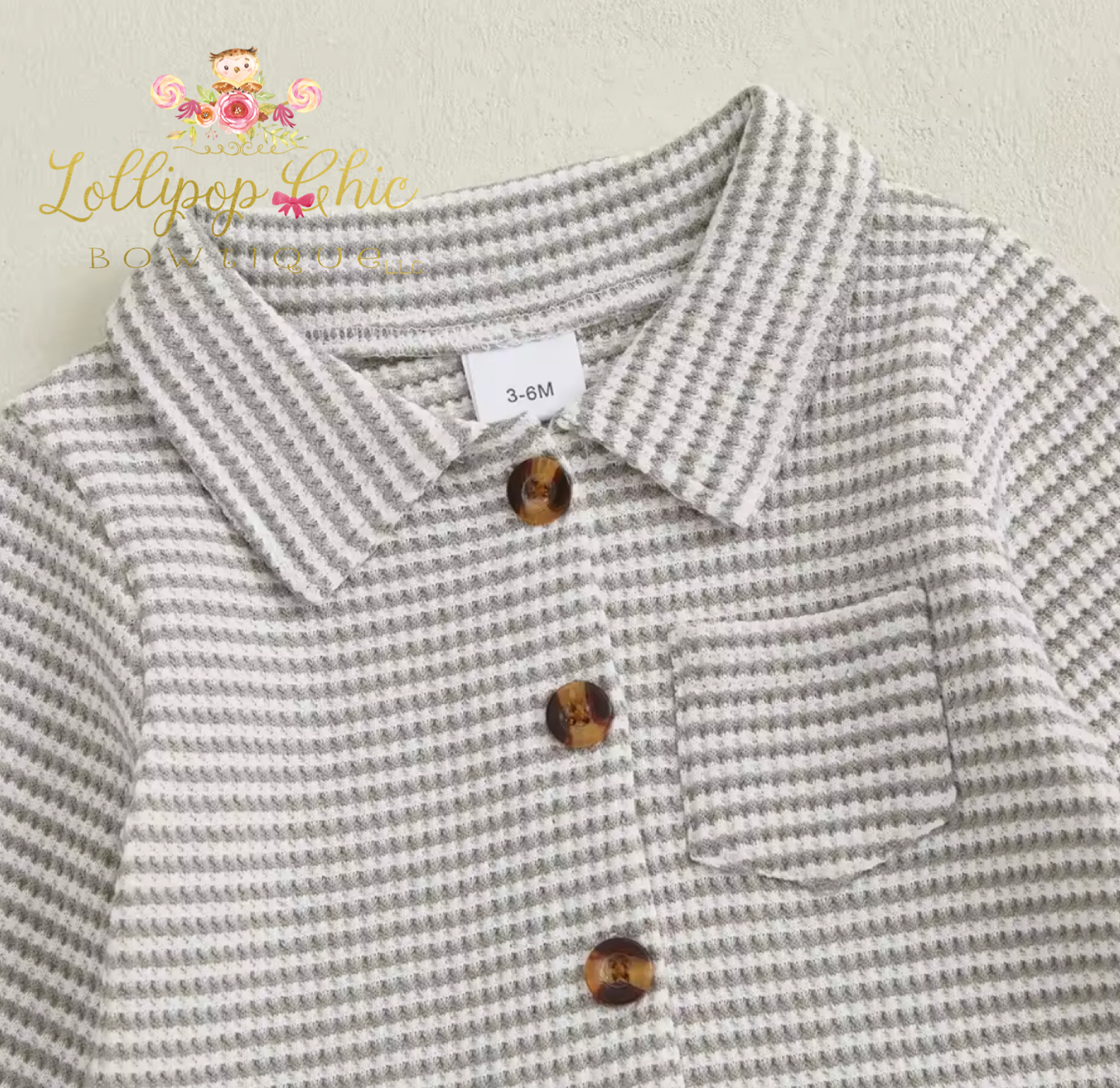 Baby Boy Striped Collared Long Sleeve Romper: 3-6M -BLUE
