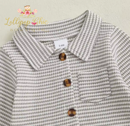 Baby Boy Striped  Collared Long Sleeve Romper: 12-18M - BLUE