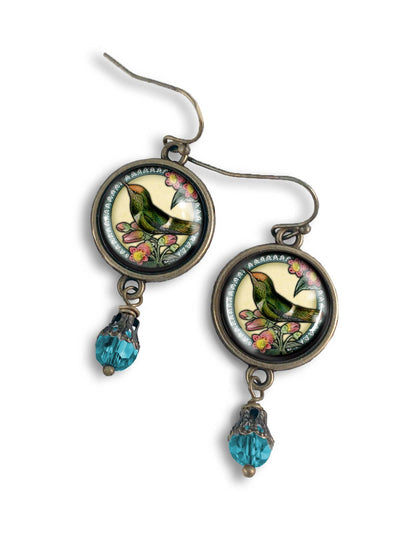 Hummingbird Vintage Inspired Glass Cabochon Earrings