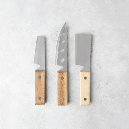 Acacia and Stainless Steel Rustic Cheese Knives Set of 3