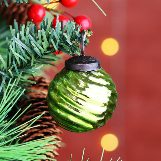 Christmas Ornament Lime Green Glass -Set of 12