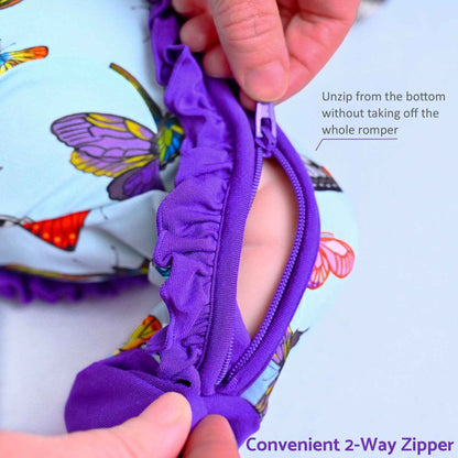 LollyBanks - Bamboo Baby Convertible Ruffle Zipper Pajamas - Butterfly