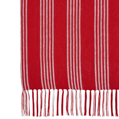 Red Ticking Stripe Woven Throw with Fringe 50x60