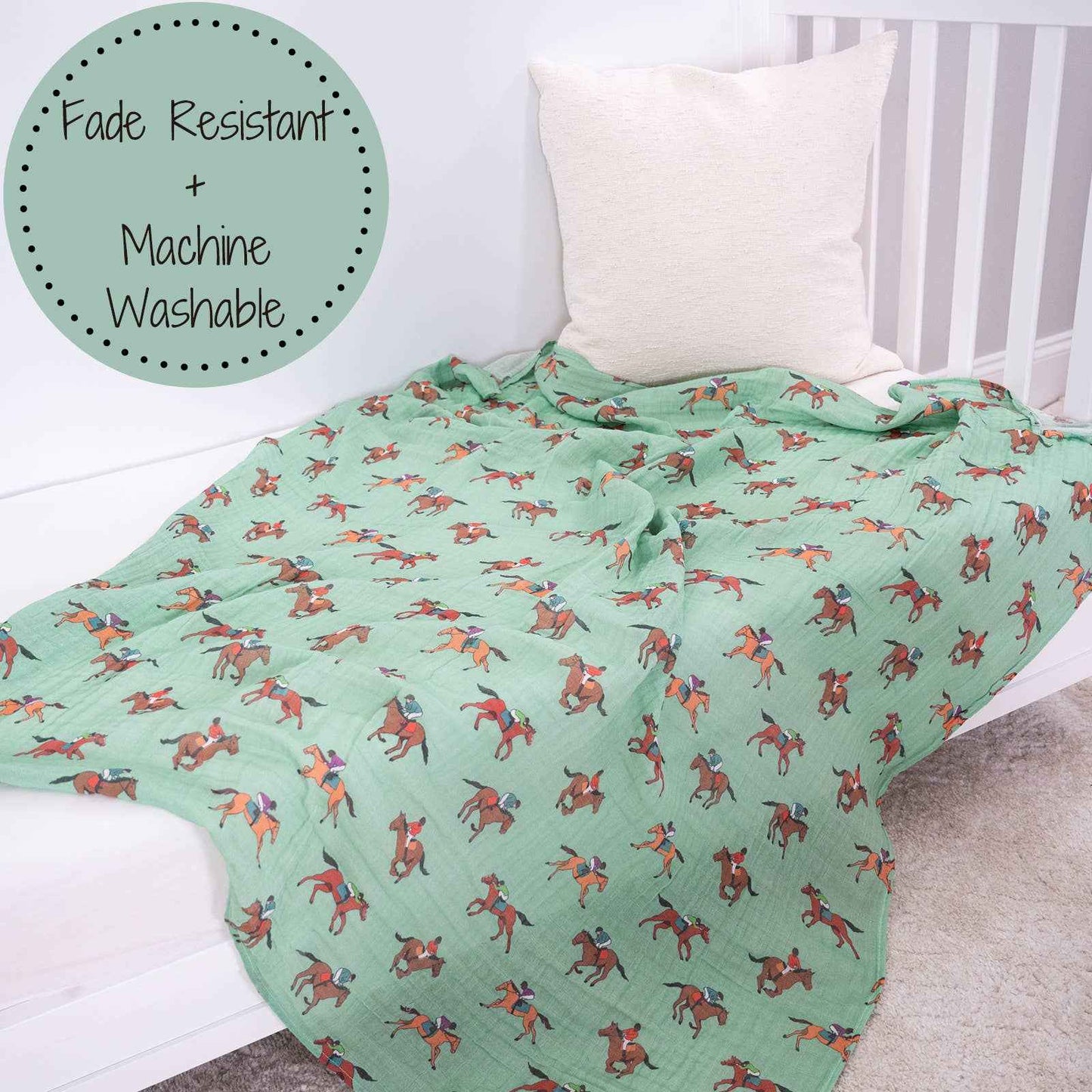 LollyBanks - Derby Days Horse Racing Theme Baby Muslin Swaddle Blanket
