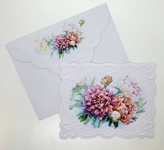 Peony Embossed, Die-cut Boxed Portfolio Note Cards