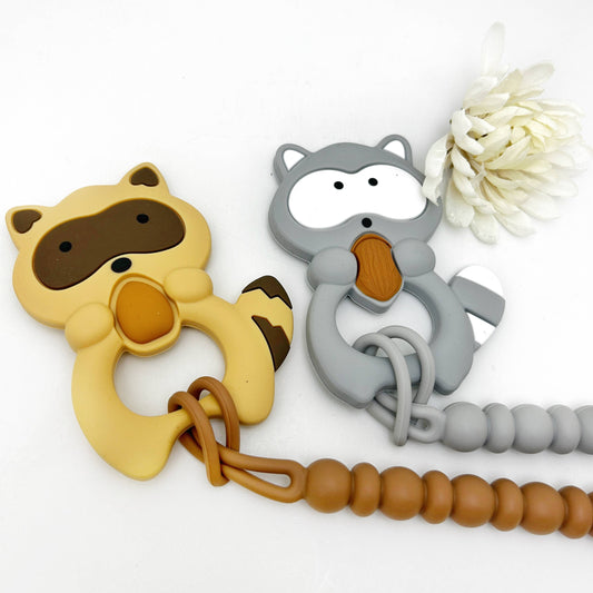 Raccoon Woodland Creature Silicone Teething Toy with Clip