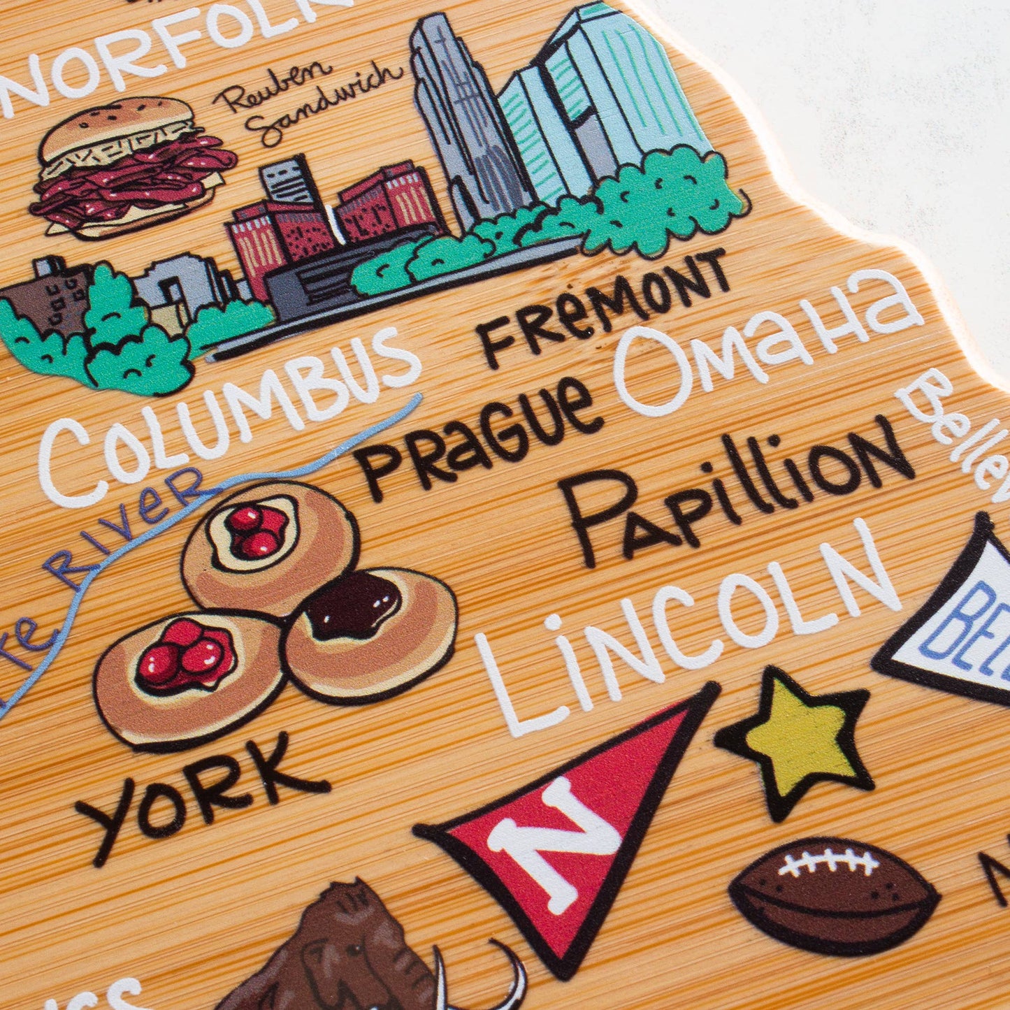 Nebraska Cutting Board with Artwork by Fish Kiss™
