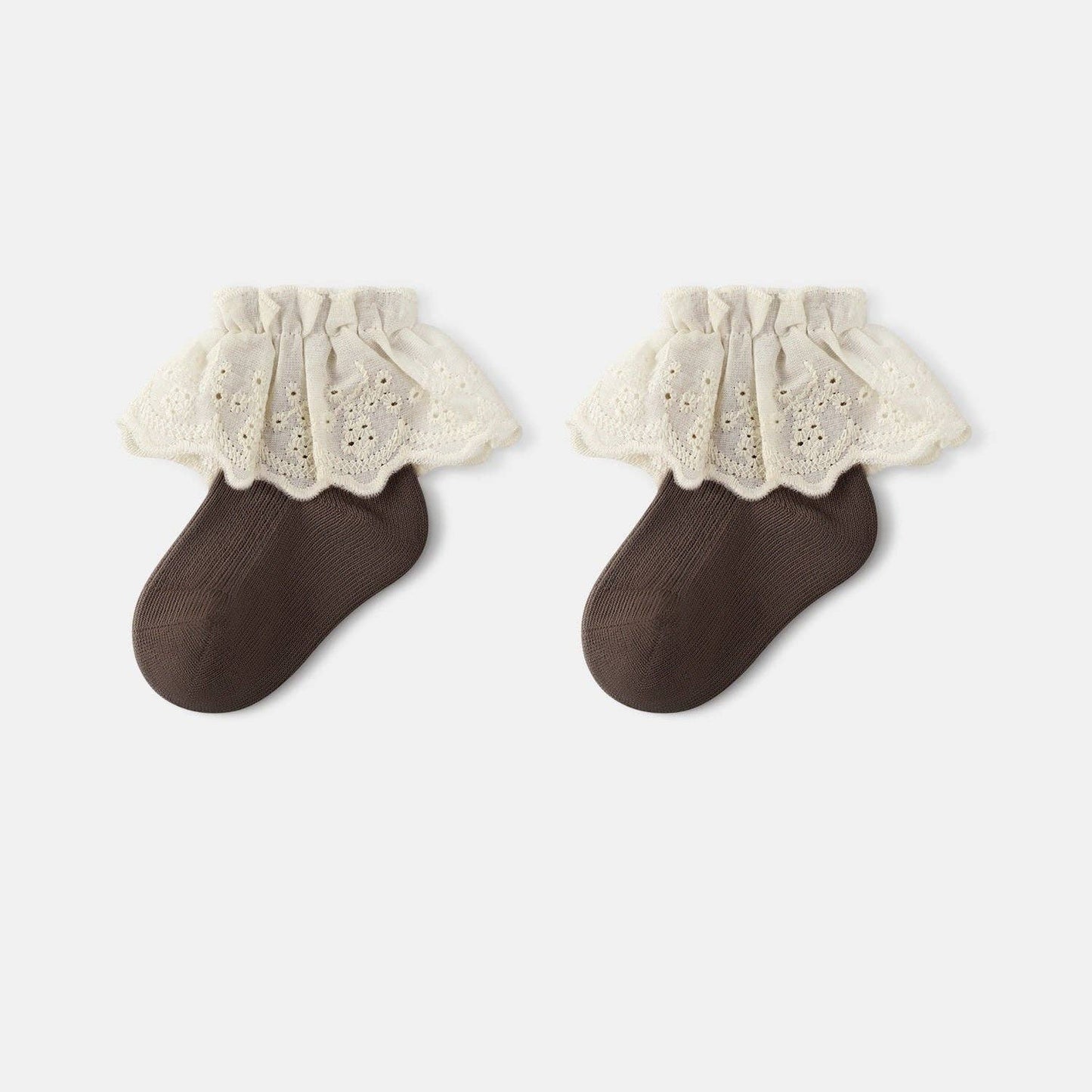 Autumn and Spring Baby Kids Girls Breathable Lace Trim Vintage Socks: Beige / S (0-1Y)