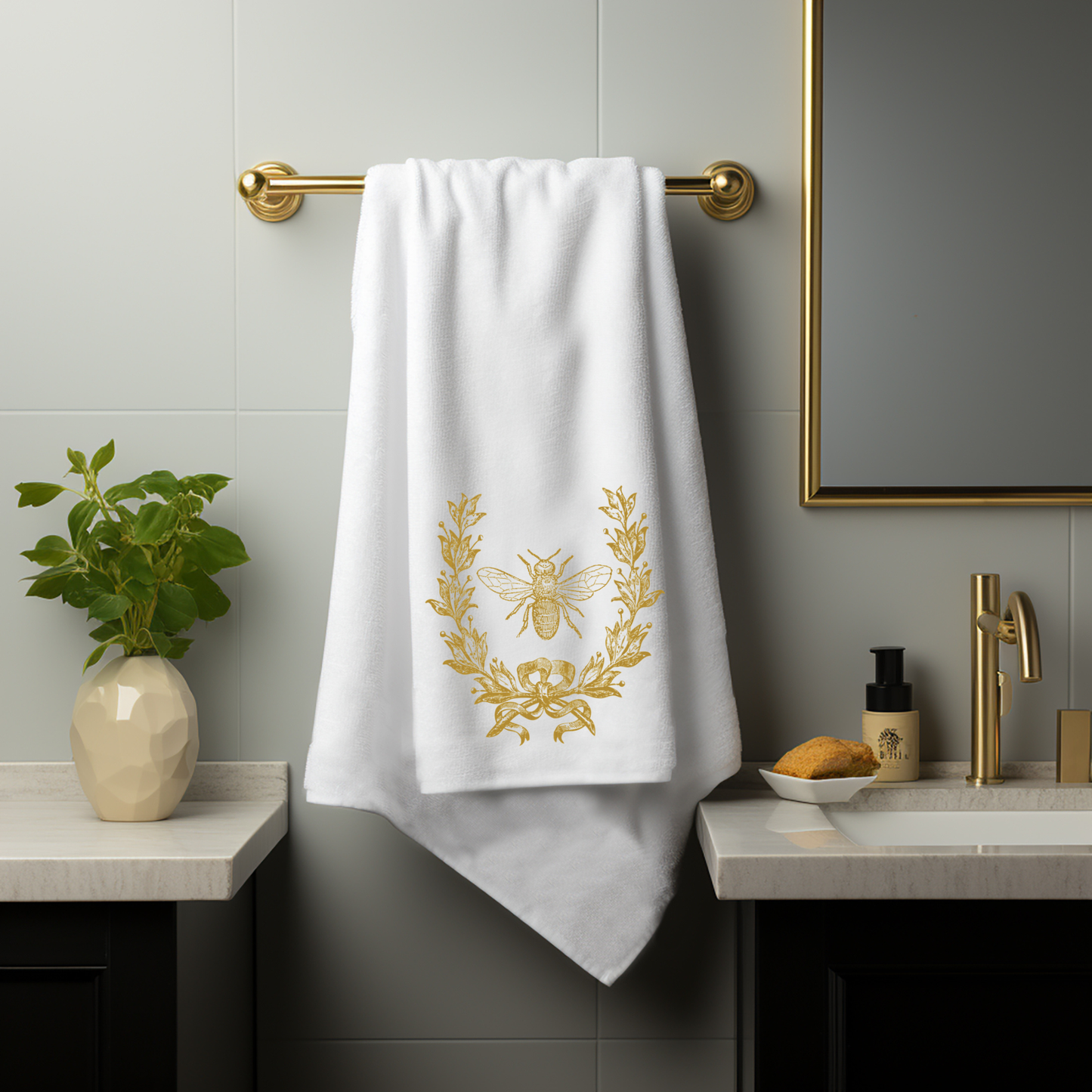 Gold Bee & Crest, French Inspired Luxury Towels, 3 Sizes