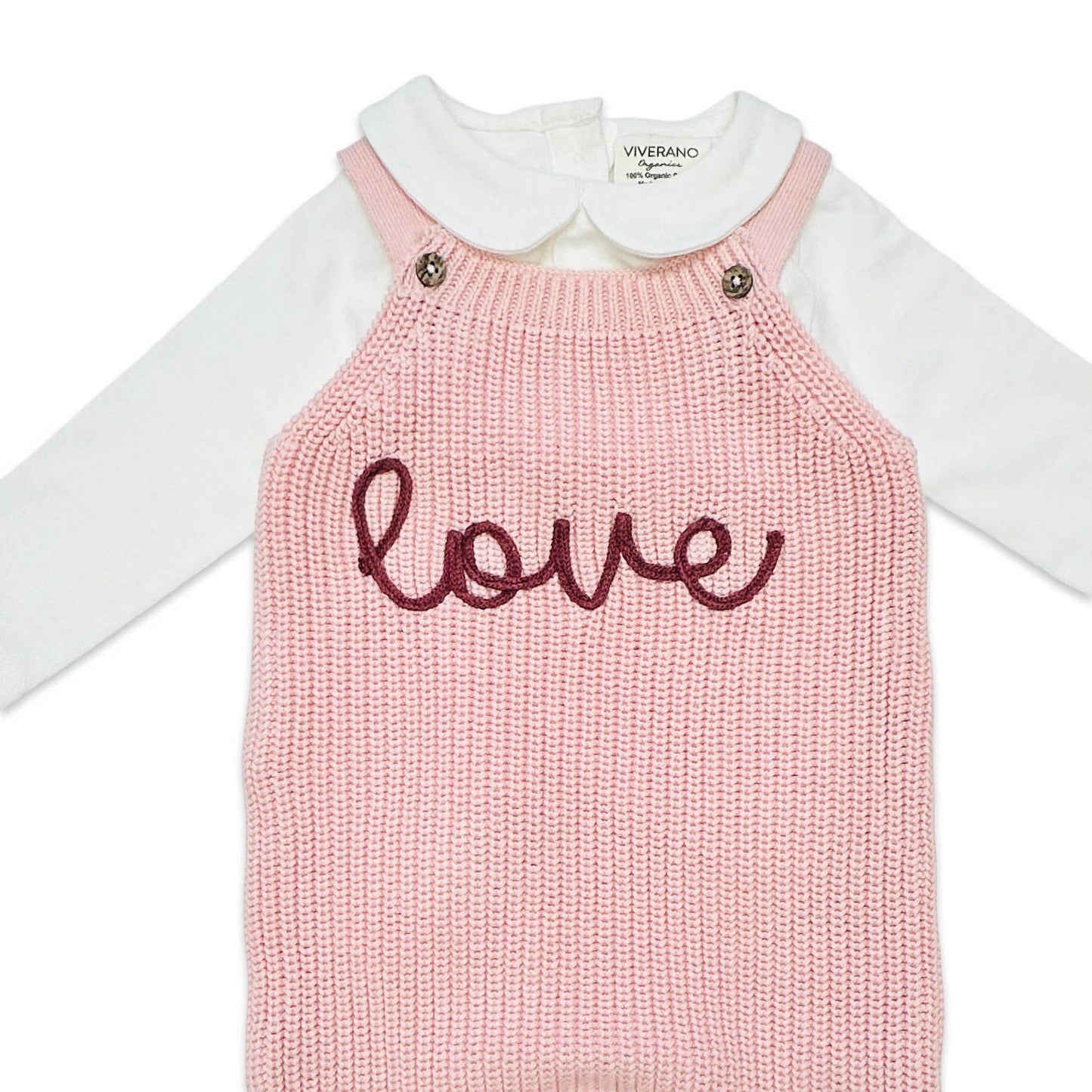 Viverano Organics - LOVE Embroidered Chunky Sweater Knit Baby Overall & Bodysuit