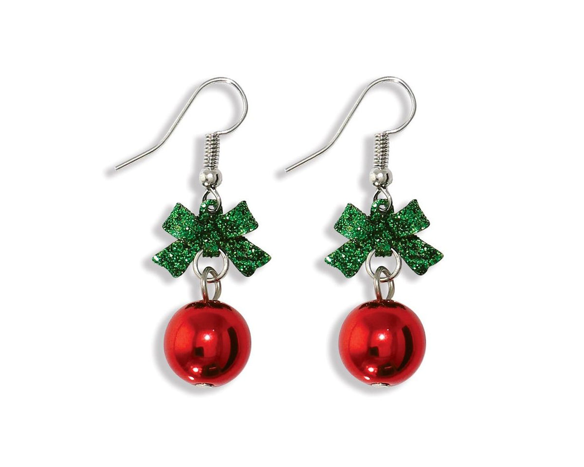 Red Ornament with Green Bows Earrings