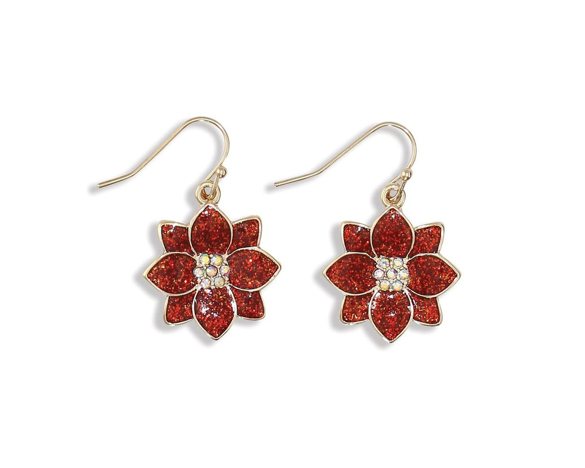 Gold Glitter Poinsettia Earrings