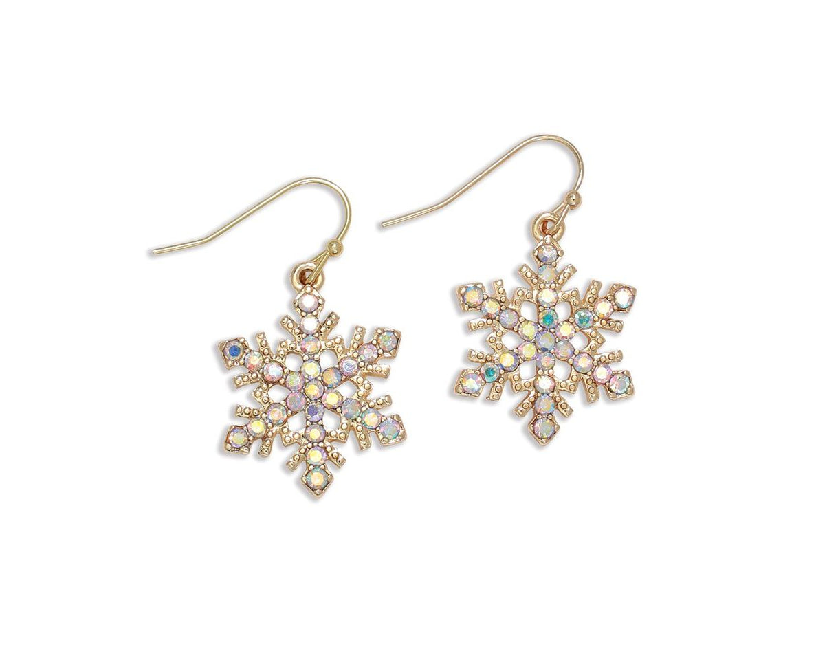 Gold Snowflake AB Crystal Dangle Earrings
