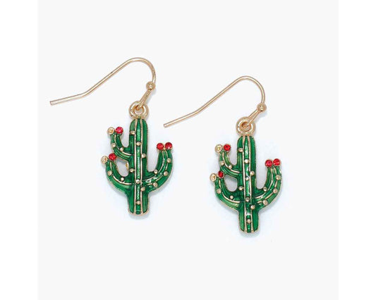 Cactus with Red Crystals Earrings