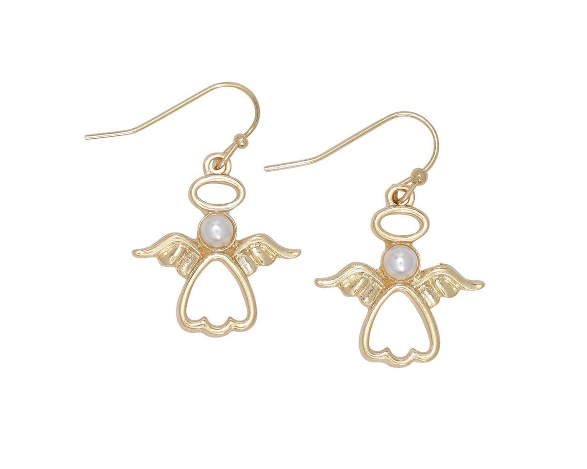 Gold Open Angels with Pearls Earrings