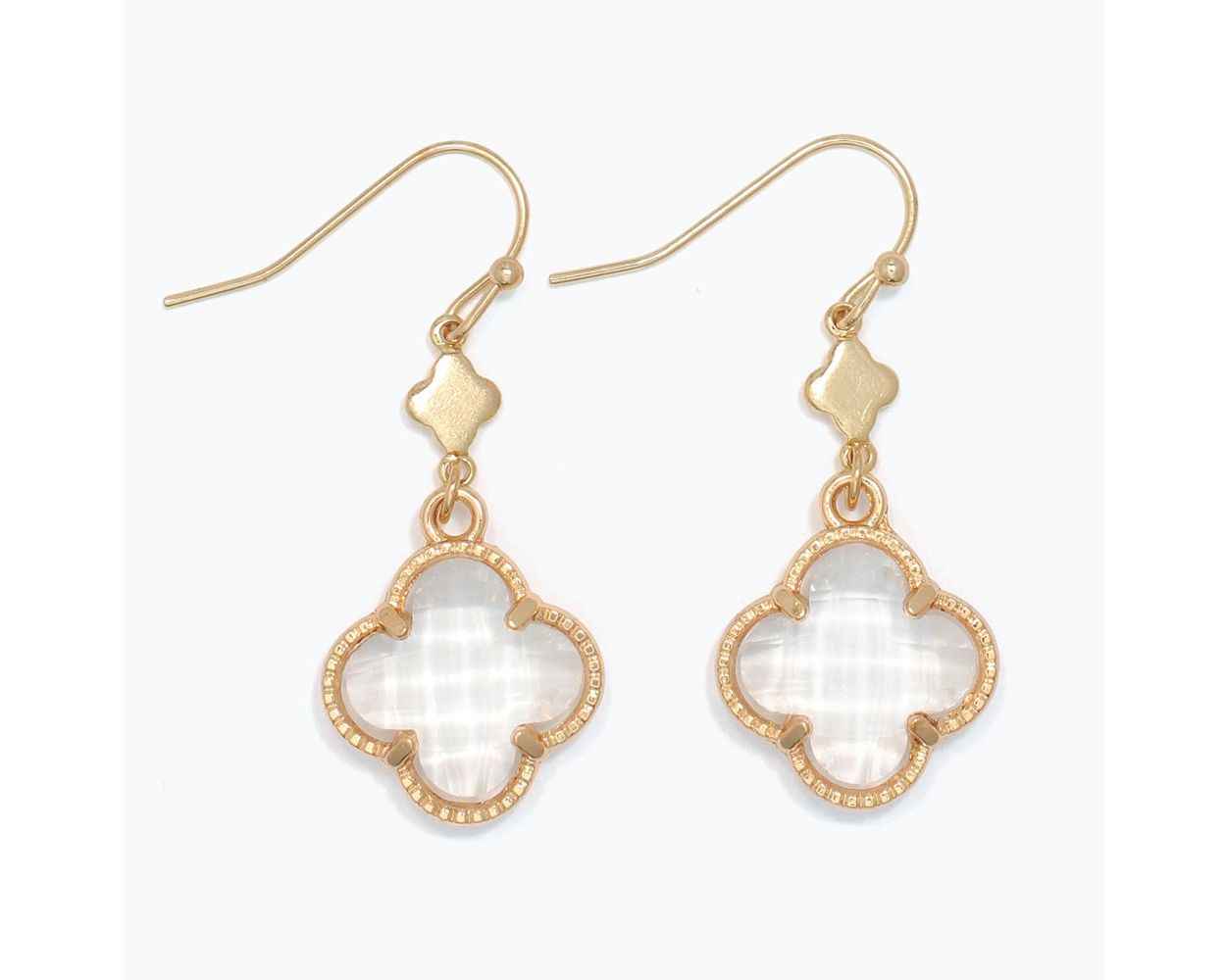Gold Crystal Clover Drop Earrings